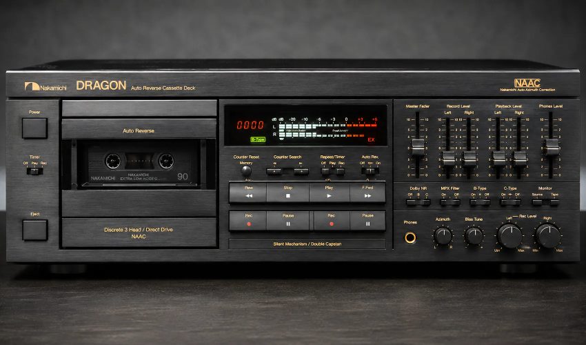 Nakamichi Dragon three-head cassette deck with auto-reverse transport mechanism