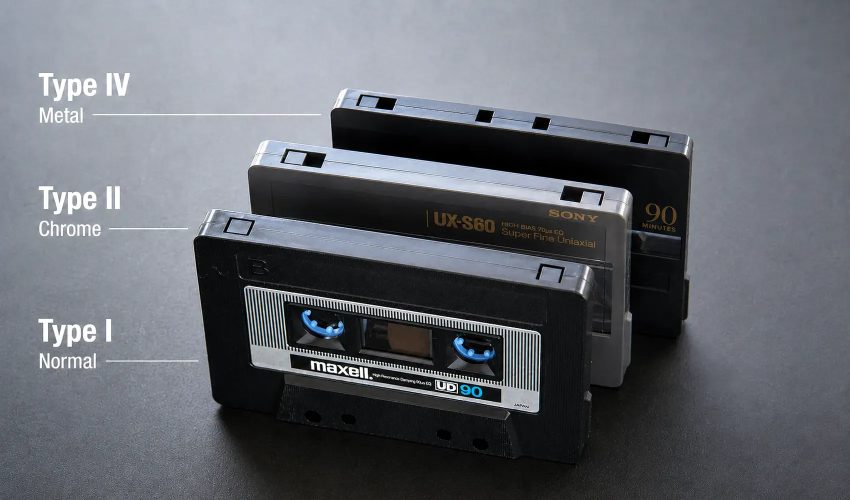 Three cassette types: Type I ferric, Type II chrome, Type IV metal particle