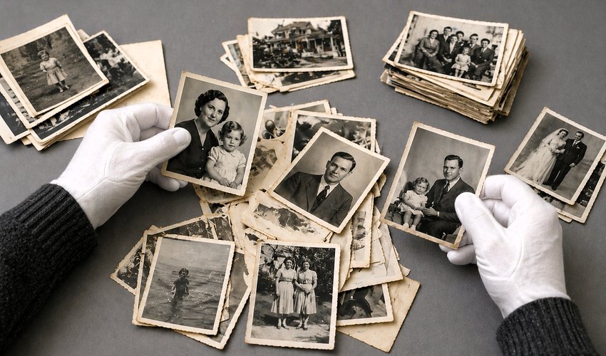 Sorting and organizing a collection of family photos for scanning