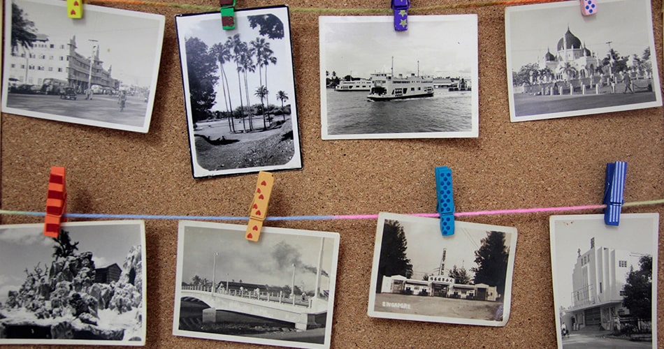 Photos on a corkboard