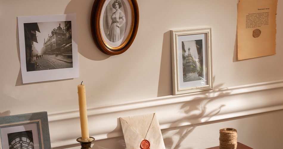 Framed photos in sunlight