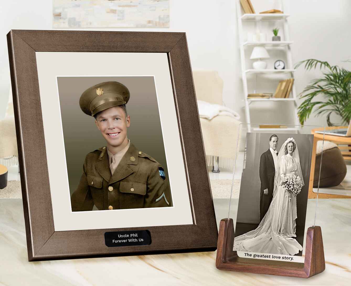 military photo restored by hand and put in frame