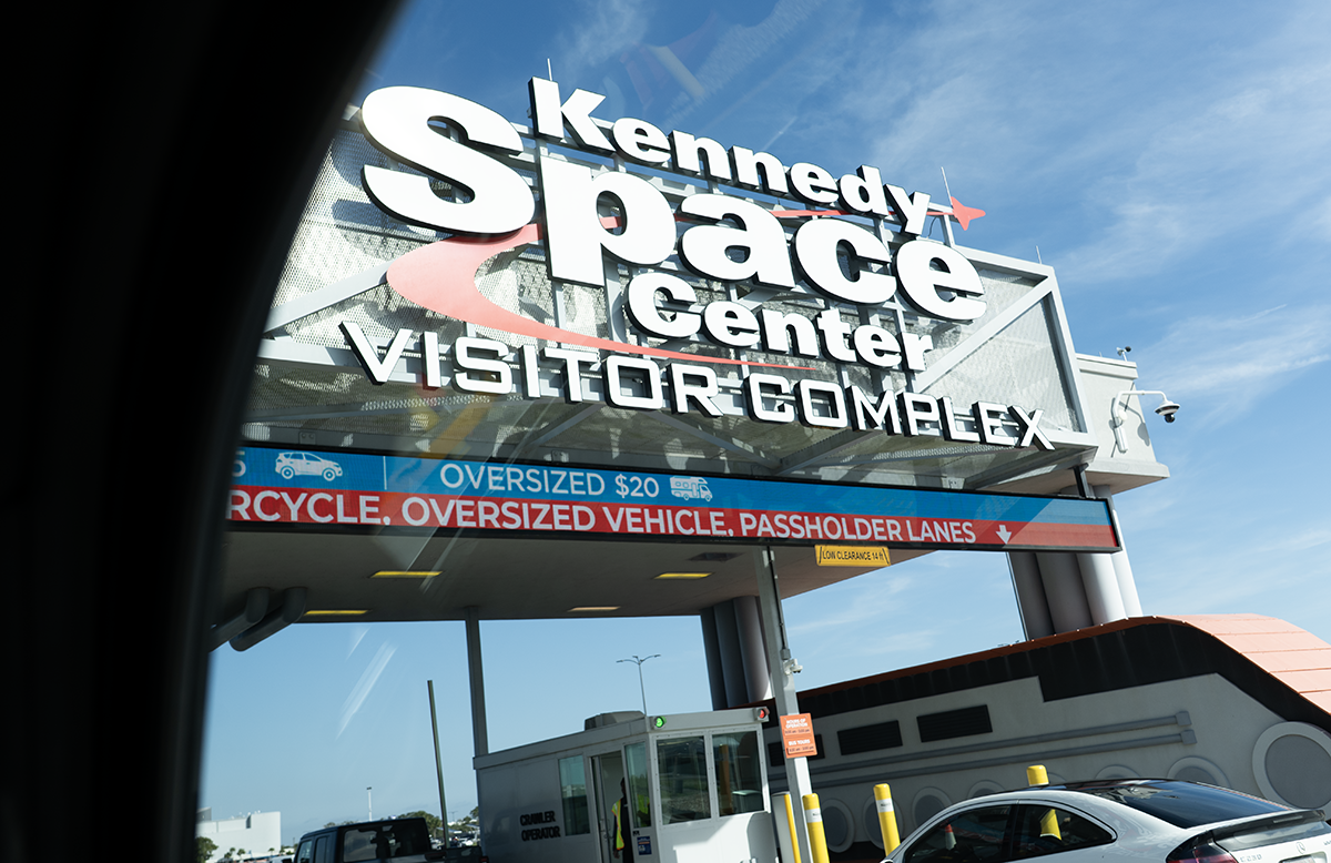 Close-up of restored NASA artwork displayed at Kennedy Space Center