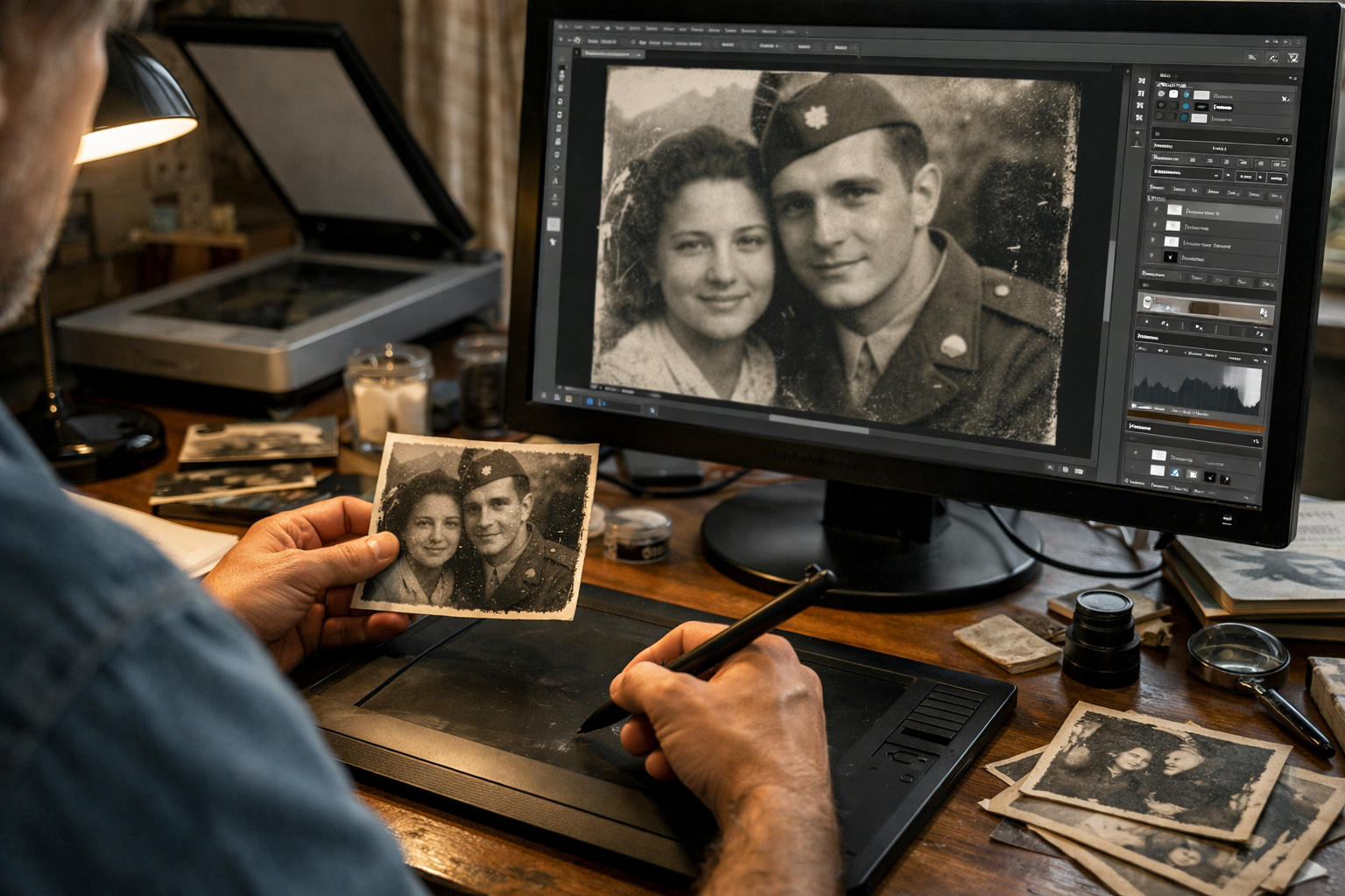 Professional photo restoration process at Forever Studios, photo restoration