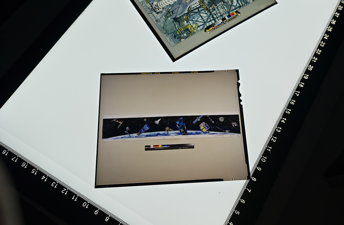 NASA film transparency on LED lightbox ready for macro photography scanning
